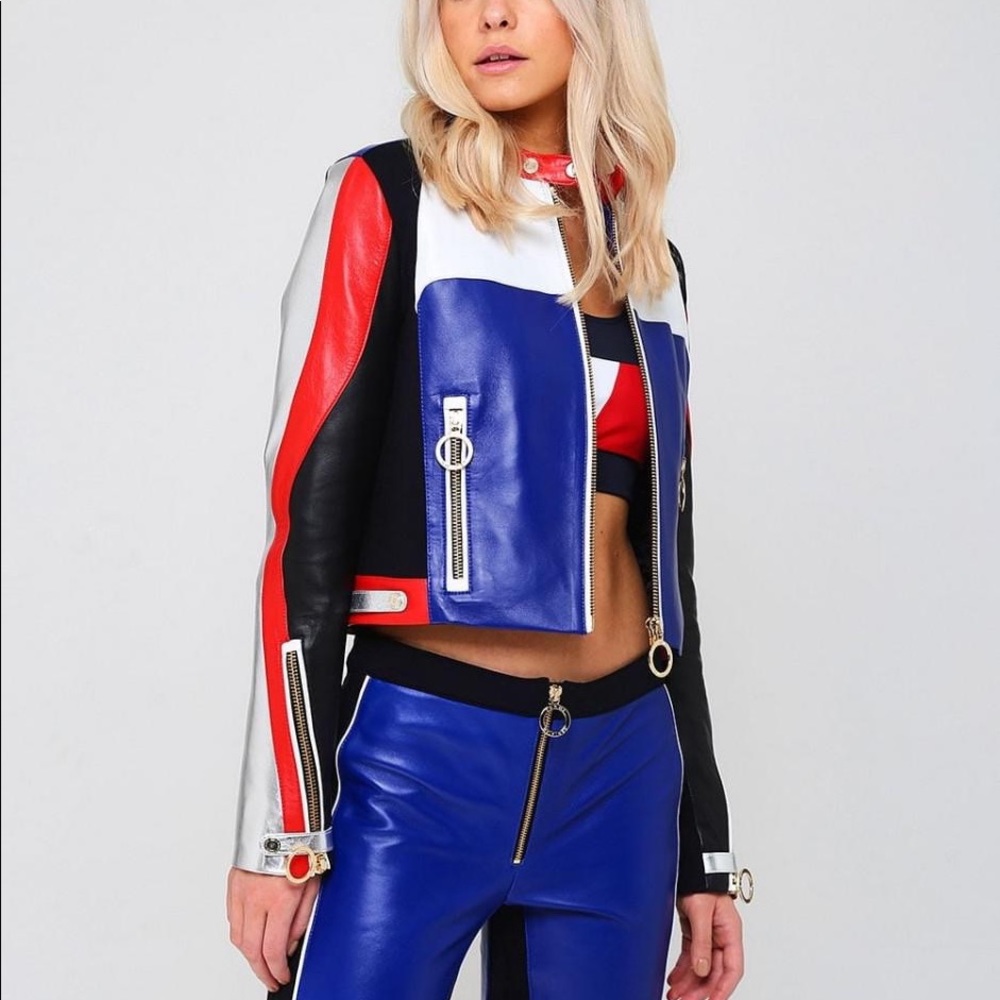 GIGI HADID x TOMMY HILFIGER RARE LEATHER SPEED JACKET size 2